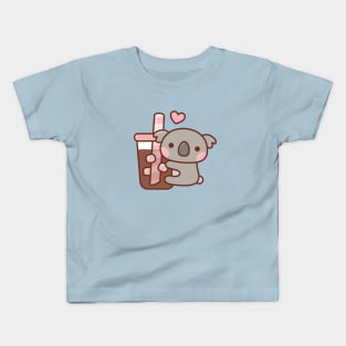 Cute Little Koala Bear Hugging Iced Coffee Kids T-Shirt